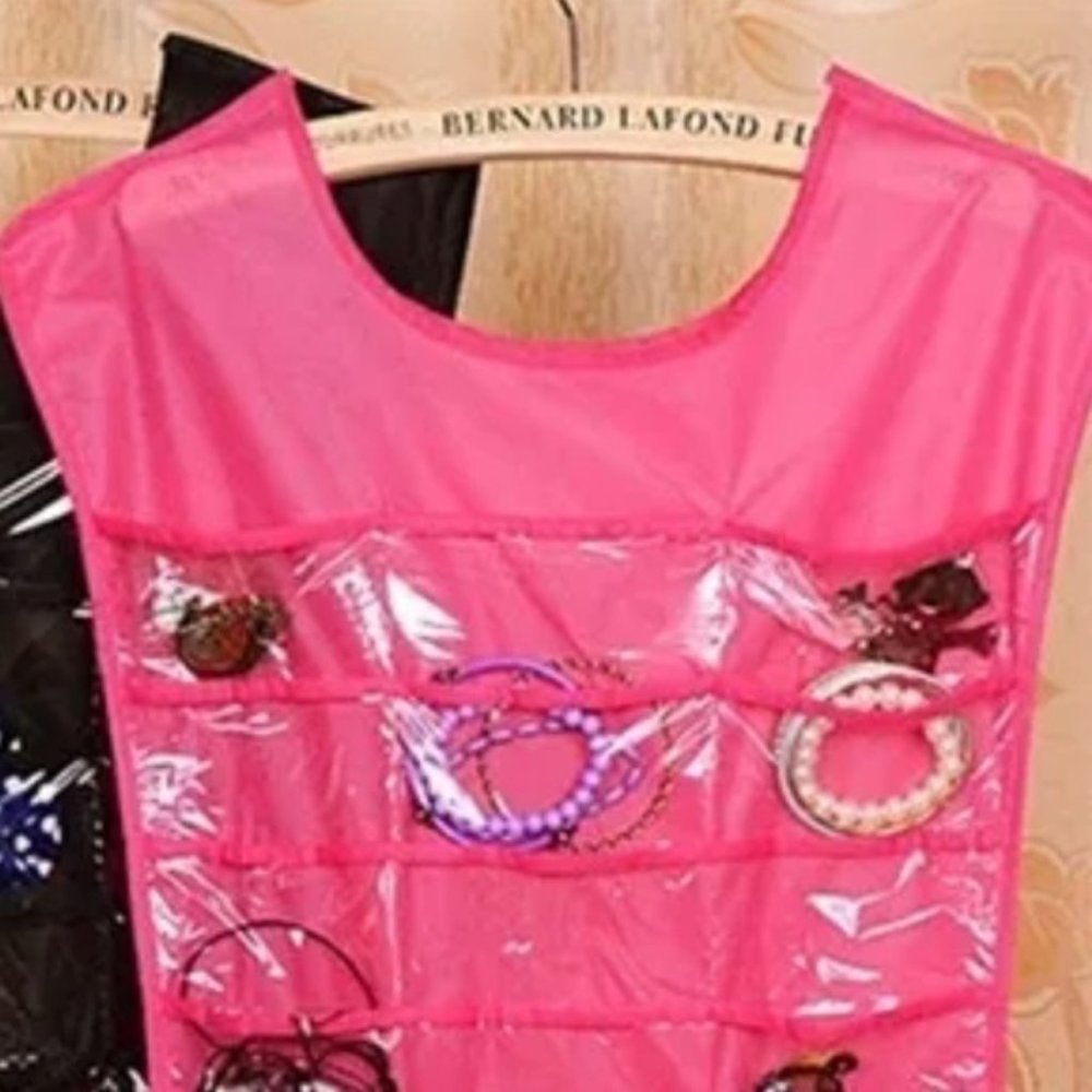 Jewelry Organizer Little Pink Dress Hanging Storage Bag Large 2 Sided Pink - Picture 7 of 16